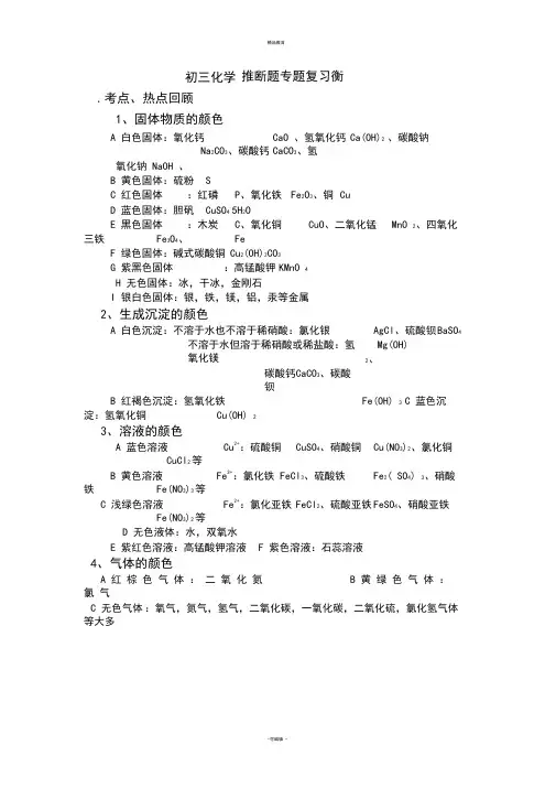 初三化学推断题专项练习(含答案)