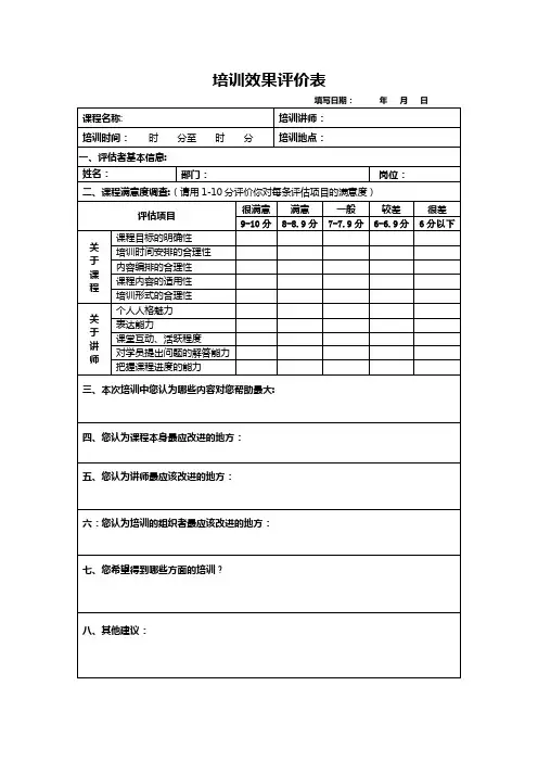 《培训效果评估表》完整模版(对讲师进行课堂评价)
