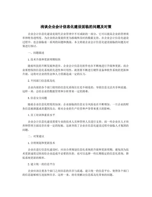 浅谈企业会计信息化建设面临的问题及对策