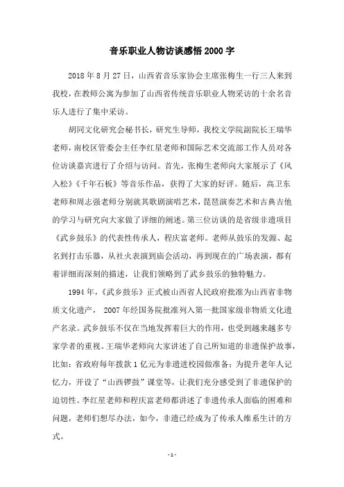 音乐职业人物访谈感悟2000字