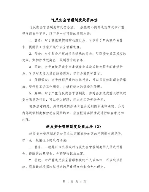 违反安全管理制度处罚办法（3篇）