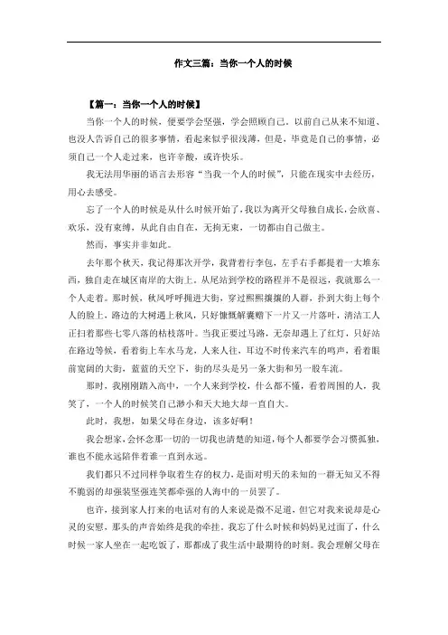 作文三篇：当你一个人的时候