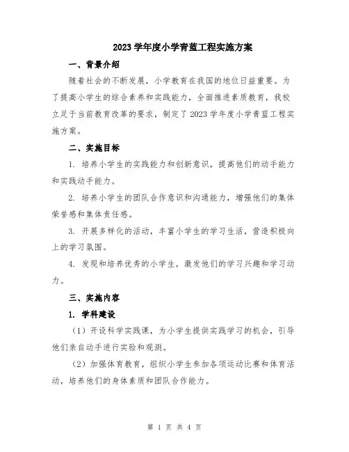 2023学年度小学青蓝工程实施方案