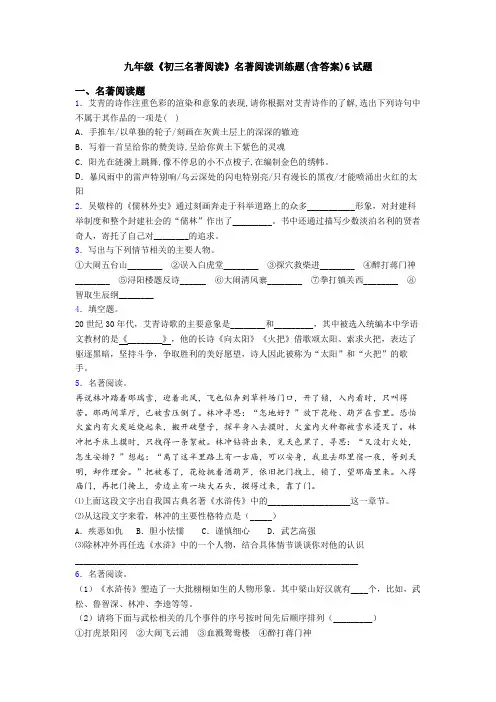 九年级《初三名著阅读》名著阅读训练题(含答案)6试题