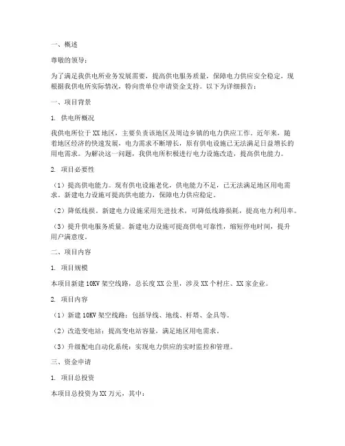 供电所资金申请报告