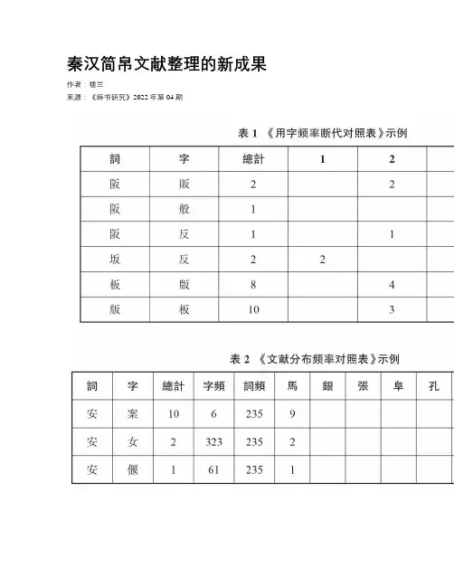 秦汉简帛文献整理的新成果