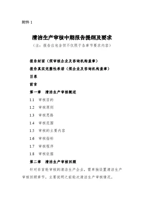 清洁生产审核中期报告提纲及要求