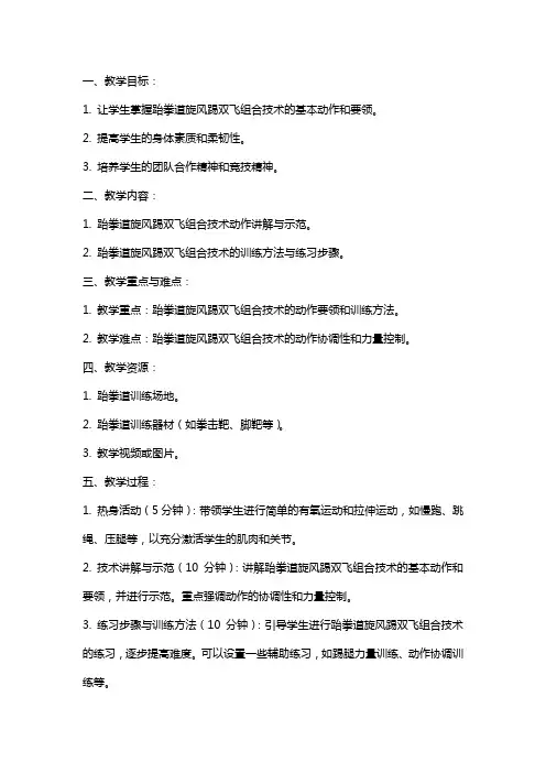 跆拳道体育旋风踢双飞组合技术练习教案