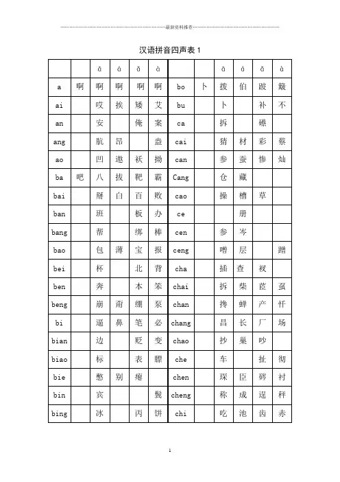 汉语拼音四声大全精编版