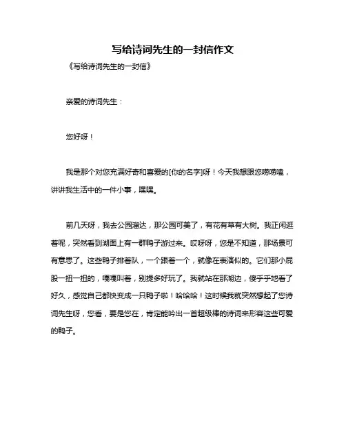 写给诗词先生的一封信作文
