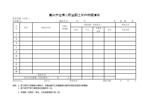 嘉兴市住房公积金职工开户明细清册(打印版)