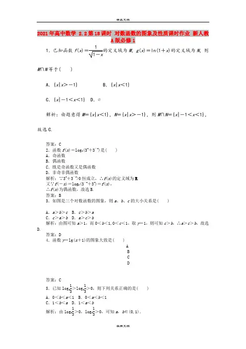 2021年高中数学 2.2第18课时 对数函数的图象及性质课时作业 新人教A版必修1