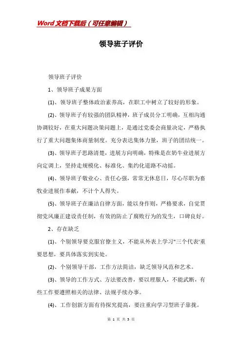 领导班子评价