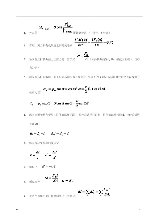 材料力学公式超级大汇总