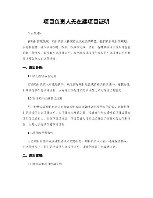 项目负责人无在建项目证明