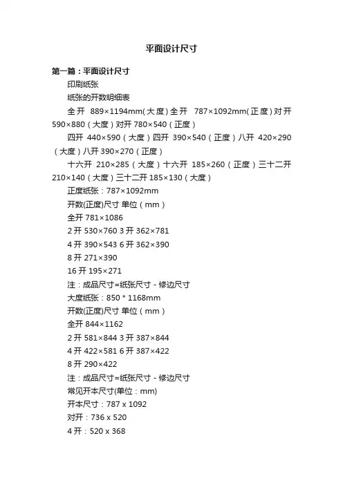 平面设计尺寸