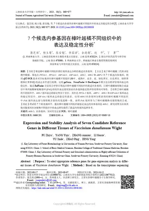 7_个候选内参基因在樟叶越橘不同组织中的表达及稳定性分析