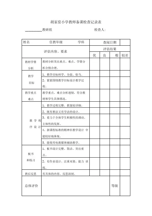 教师备课检查记录表