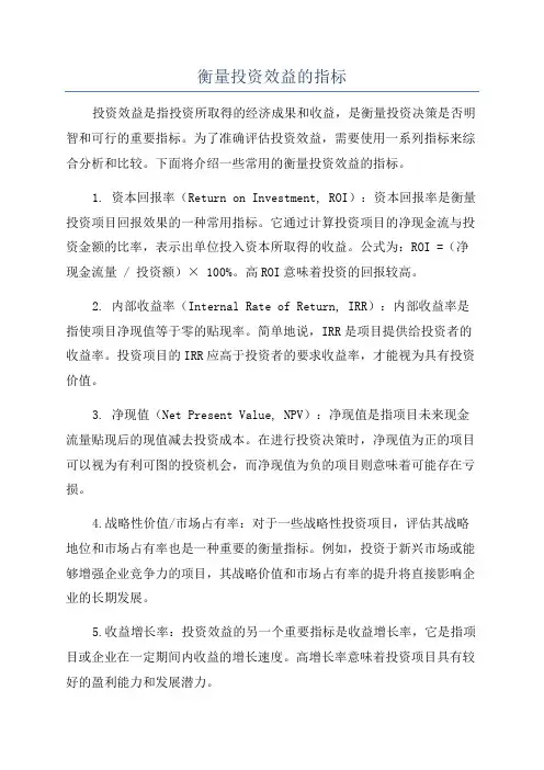 衡量投资效益的指标