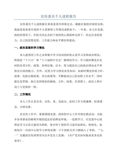 宣传委员个人述职报告
