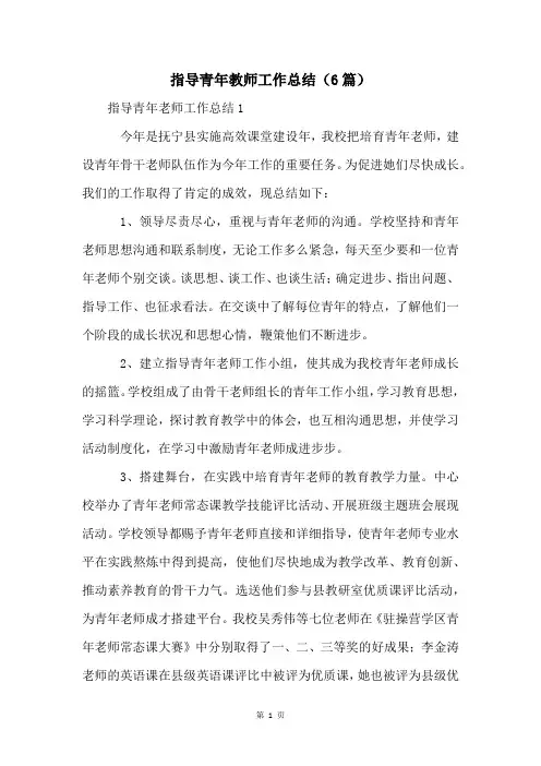 指导青年教师工作总结(6篇)