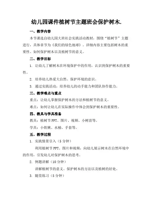 幼儿园课件植树节主题班会保护树木.
