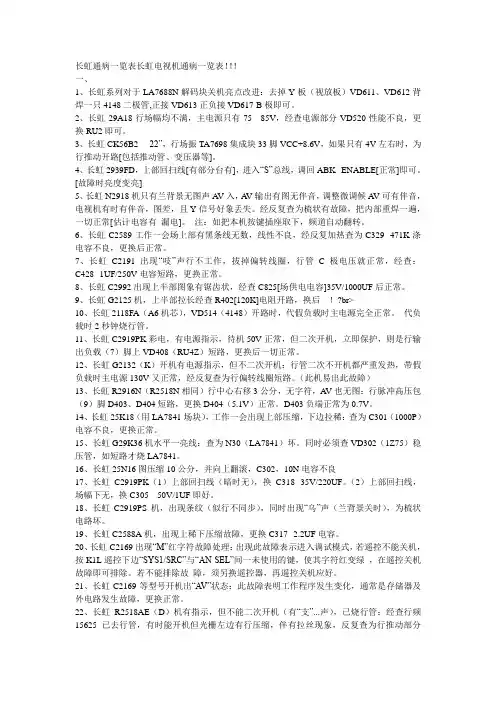 长虹通病一览表长虹电视机通病一览表