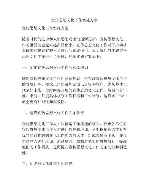 宣传思想文化工作实施方案