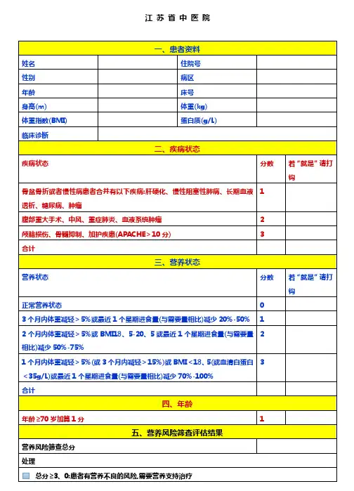营养风险评估表