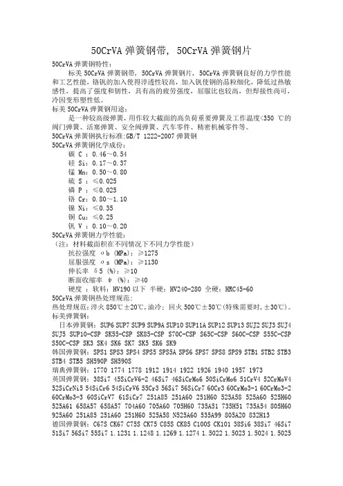 50CrVA弹簧钢带,50CrVA弹簧钢片硬度