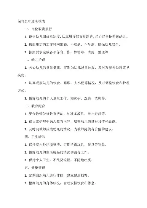 保育员年度考核表
