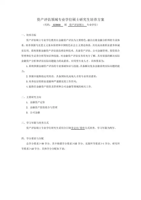 资产评估领域专业学位硕士研究生培养方案