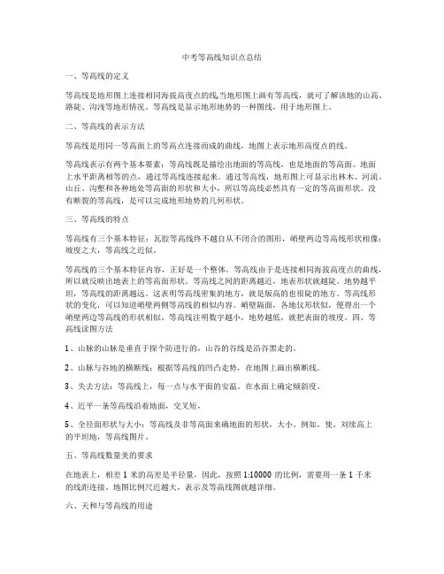 中考等高线知识点总结