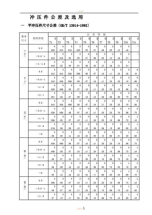 冲压件公差及选用
