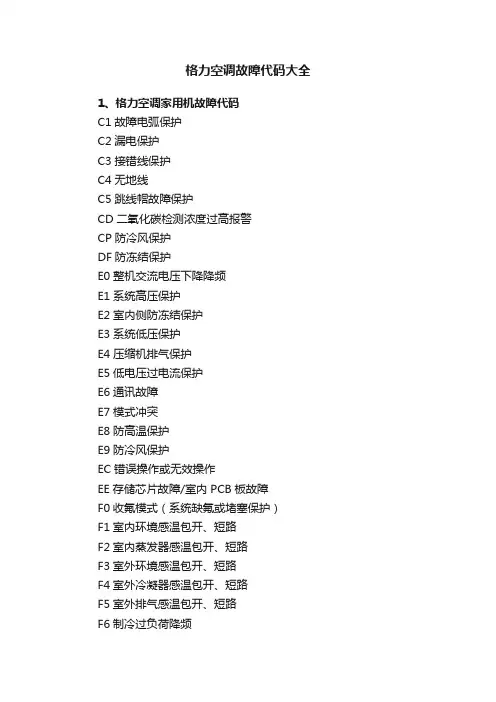 格力空调故障代码大全