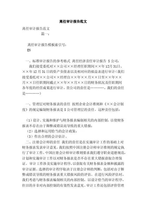 离任审计报告范文（范本）