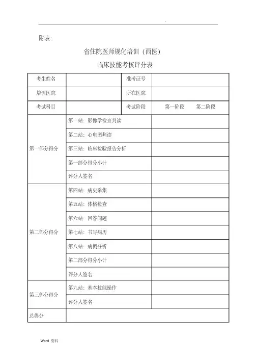 住院医师规范化培训(西医)临床技能考核评分表