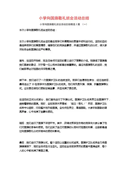 小学向国旗敬礼班会活动总结3篇