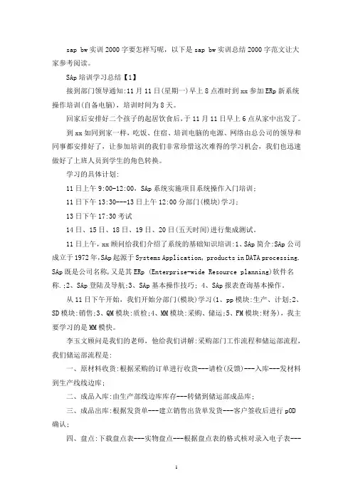 sap bw实训总结2000字精选