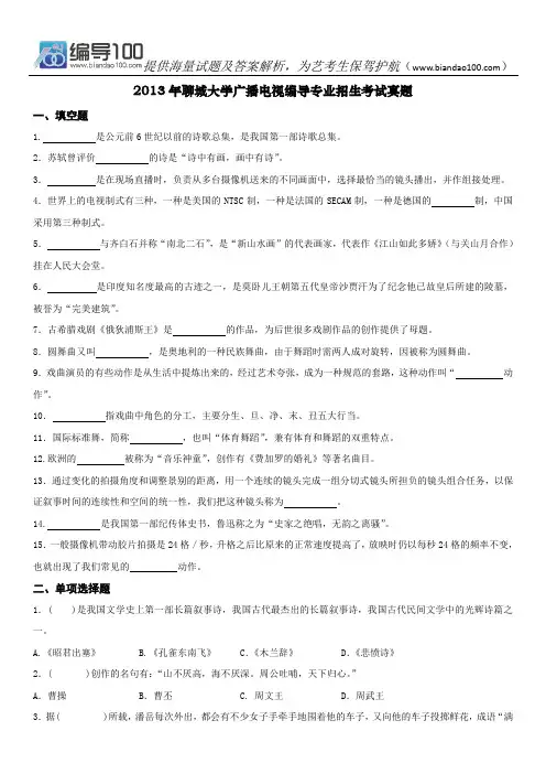 2013年聊城大学广播电视编导专业招生考试真题