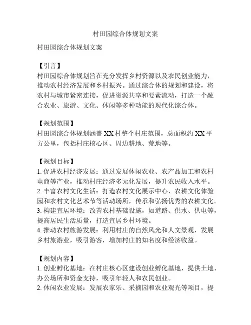 村田园综合体规划文案