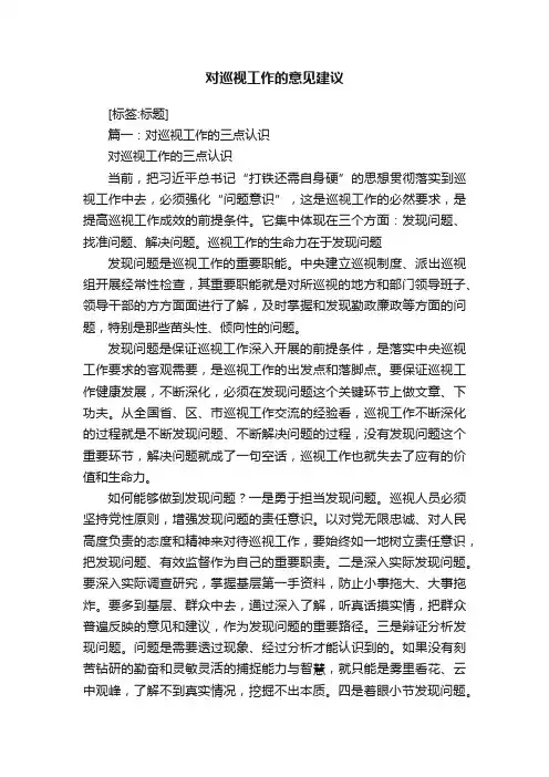 对巡视工作的意见建议