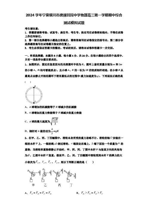 2024学年宁夏银川市唐徕回民中学物理高三第一学期期中综合测试模拟试题含解析