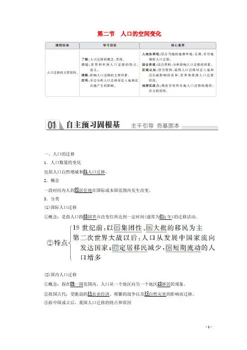 2019_2020学年高中地理第一章人口的变化第二节人口的空间变化教学案新人教版必修2