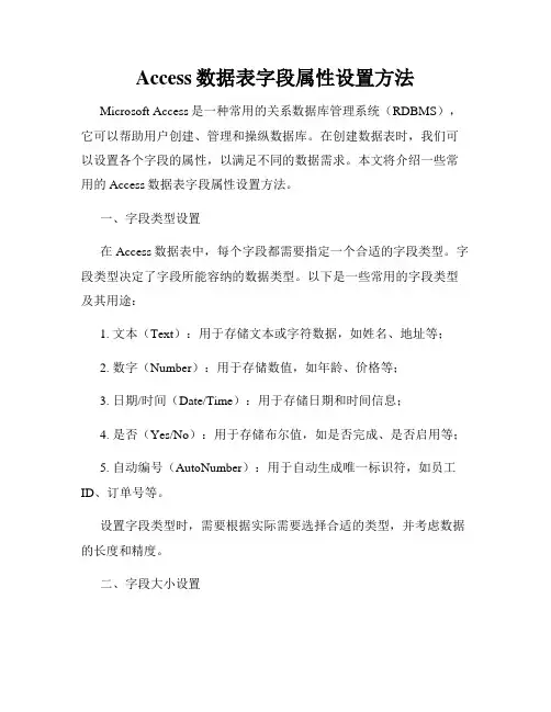 Access数据表字段属性设置方法