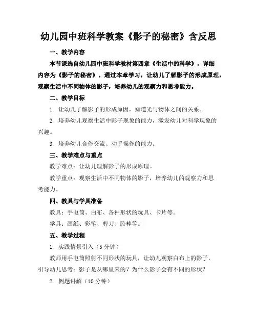 幼儿园中班科学教案《影子的秘密》含反思