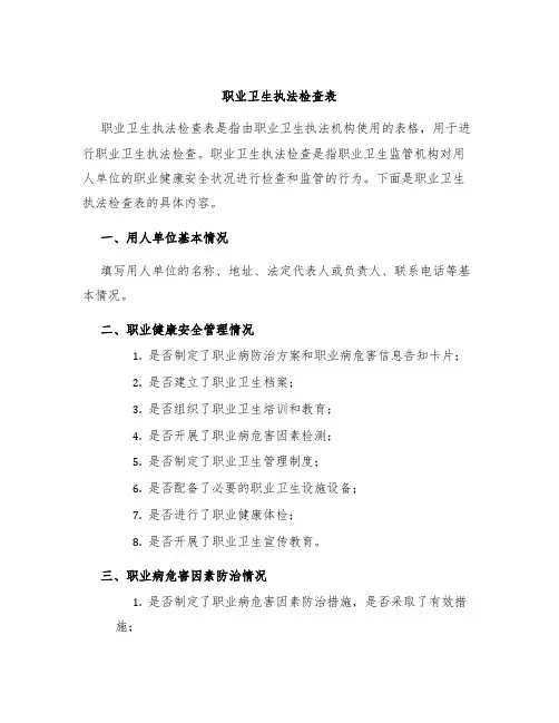 职业卫生执法检查表