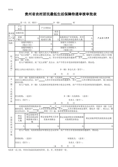 农村居民最低生活保障待遇审核审批表