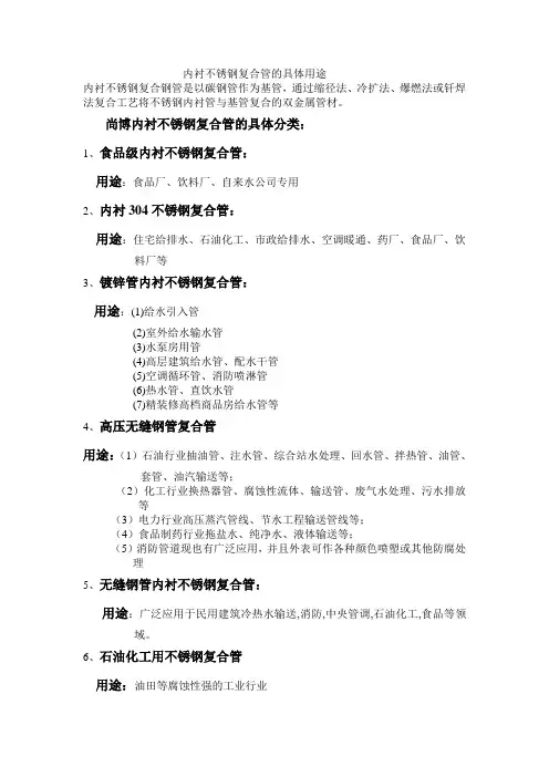 内衬不锈钢复合管的具体用途