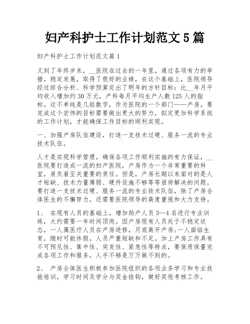 妇产科护士工作计划范文5篇